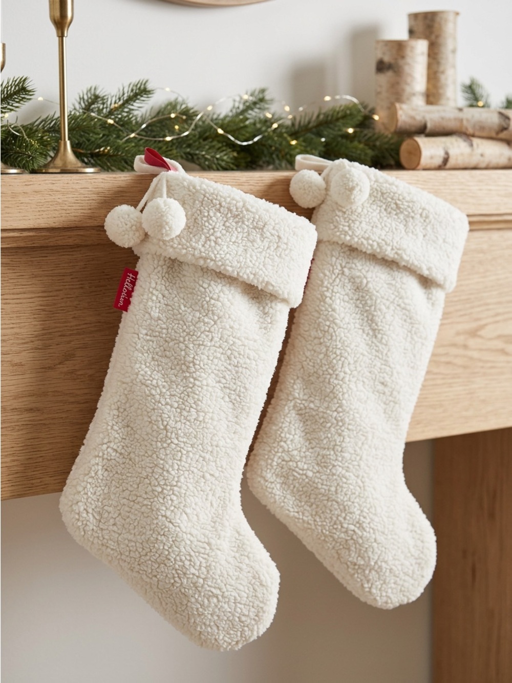 Lot of 2 Tim Hortons Christmas Stockings Sherpa Plush Pom Pom Holiday White NWOT